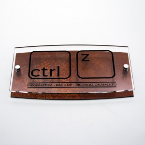 Targa Doppia Lastra in Alluminio Composito Corten e Plexiglass Trasparente Stampata Ellisse Moderna