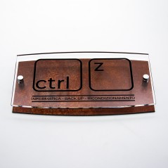 Targa Doppia Lastra in Alluminio Composito Corten e Plexiglass Trasparente Stampata Ellisse Moderna