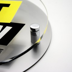 Targa Doppia Lastra in Plexiglass Silver e Trasparente Stampata Circolare