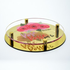 Targa Doppia Lastra in Alluminio Composito Oro Lucido e Plexiglass Trasparente Stampata Circolare