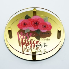 Targa Doppia Lastra in Alluminio Composito Oro Lucido e Plexiglass Trasparente Stampata Circolare