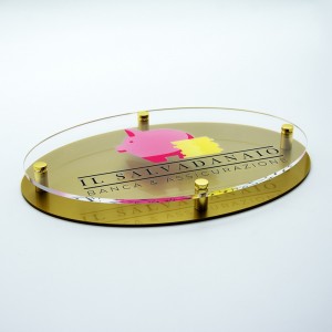 Targa Doppia Lastra in Plexiglass Gold e Trasparente Stampata Ellisse