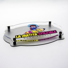 Targa Doppia Lastra Alluminio Composito Silver Spazzolato e Plexiglass Trasparente Stampata Vintage