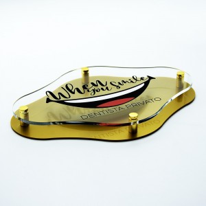 Targa Doppia Lastra in Plexiglass Gold e Trasparente Stampata Rombo Arrotondato
