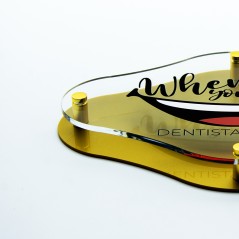 Targa Doppia Lastra in Plexiglass Gold e Trasparente Stampata Rombo Arrotondato