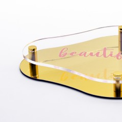 Targa Doppia Lastra in Alluminio Composito Oro Lucido e Plexiglass Trasparente Stampata Rombo Arrotondato