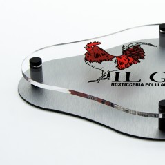 Targa Doppia Lastra Alluminio Composito Silver Spazzolato e Plexiglass Trasparente Stampata Rombo Arrotondato
