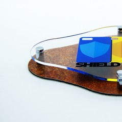 Targa Doppia Lastra in Alluminio Composito Corten e Plexiglass Trasparente Stampata Rombo Arrotondato