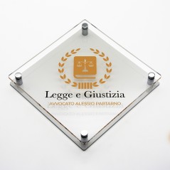 Targa Doppia Lastra in Plexiglass Bianca e Trasparente Stampata Rombo