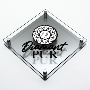 Targa Doppia Lastra in Plexiglass Silver e Trasparente Stampata Rombo