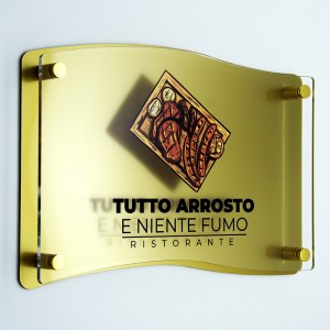 Targa Doppia Lastra in Plexiglass Gold e Trasparente Stampata Bandiera