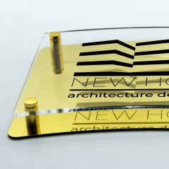 Targa Doppia Lastra in Alluminio Composito Oro Lucido e Plexiglass Trasparente Stampata Bandiera