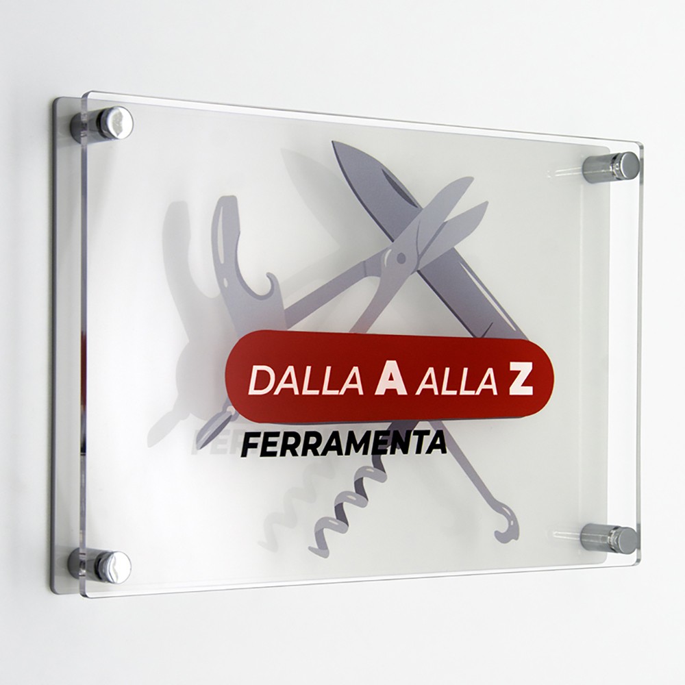 Targa Doppia Lastra in Plexiglass Bianca e Trasparente Stampata Rettangolare o Quadrata