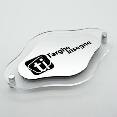 Targa in ABS Classic Silver Incisa con Bordo 25 mm in Plexiglass Trasparente tipologia Rombo Arrotondato