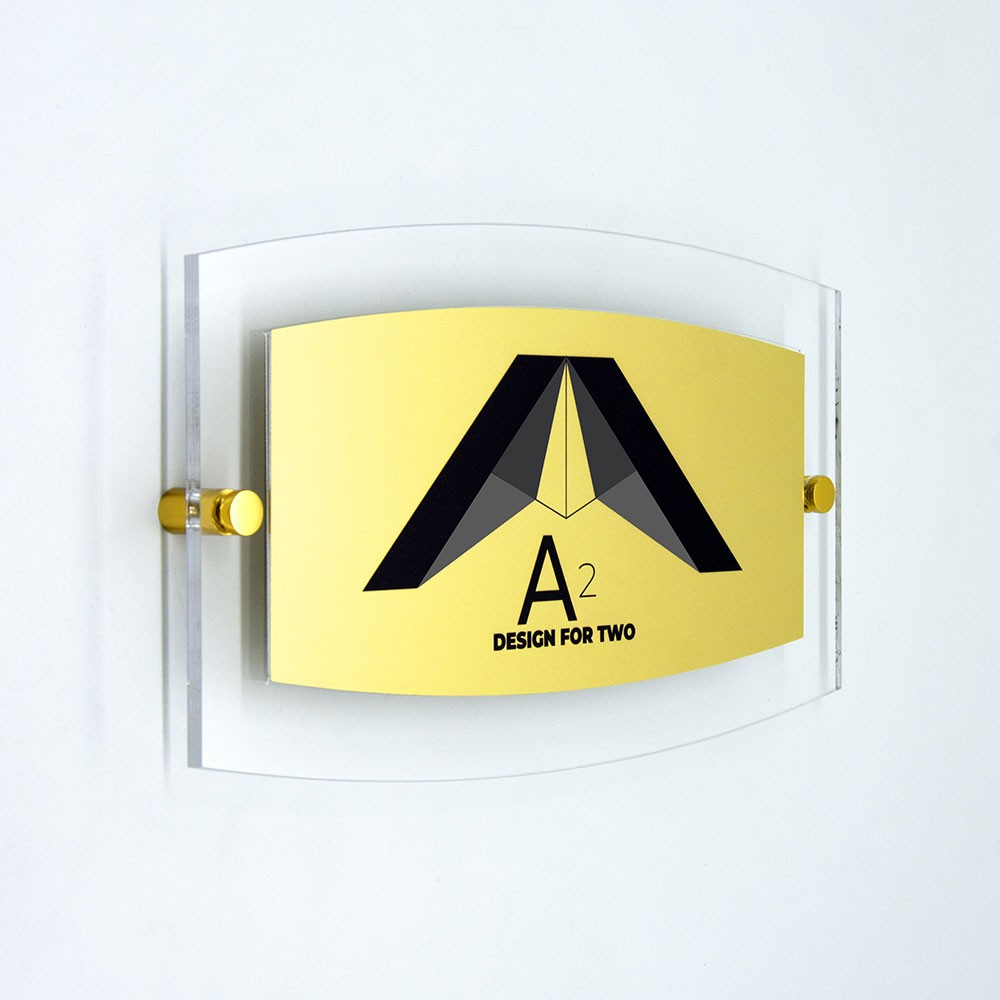 Targa in Alluminio GOLD tipologia Ellisse Moderna con bordo 25 mm in Plexiglass