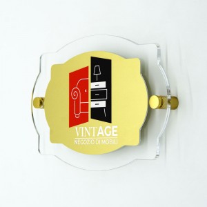Targa in Alluminio GOLD tipologia Vintage con bordo 25 mm in Plexiglass