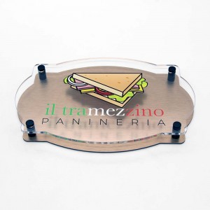 Targa Doppia Lastra in Alluminio Composito Bronzo Spazzolato e Plexiglass Trasparente Stampata Vintage