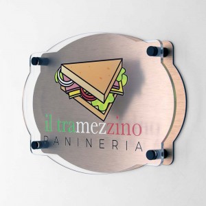 Targa Doppia Lastra in Alluminio Composito Bronzo Spazzolato e Plexiglass Trasparente Stampata Vintage