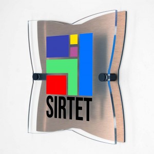Targa Doppia Lastra in Alluminio Composito Bronzo Spazzolato e Plexiglass Trasparente Stampata Stella a 4 Punte