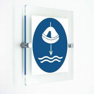 Calare in acqua la zattera di salvataggio nella procedura di lancio in mare - in plexiglass trasparenti da parete M040