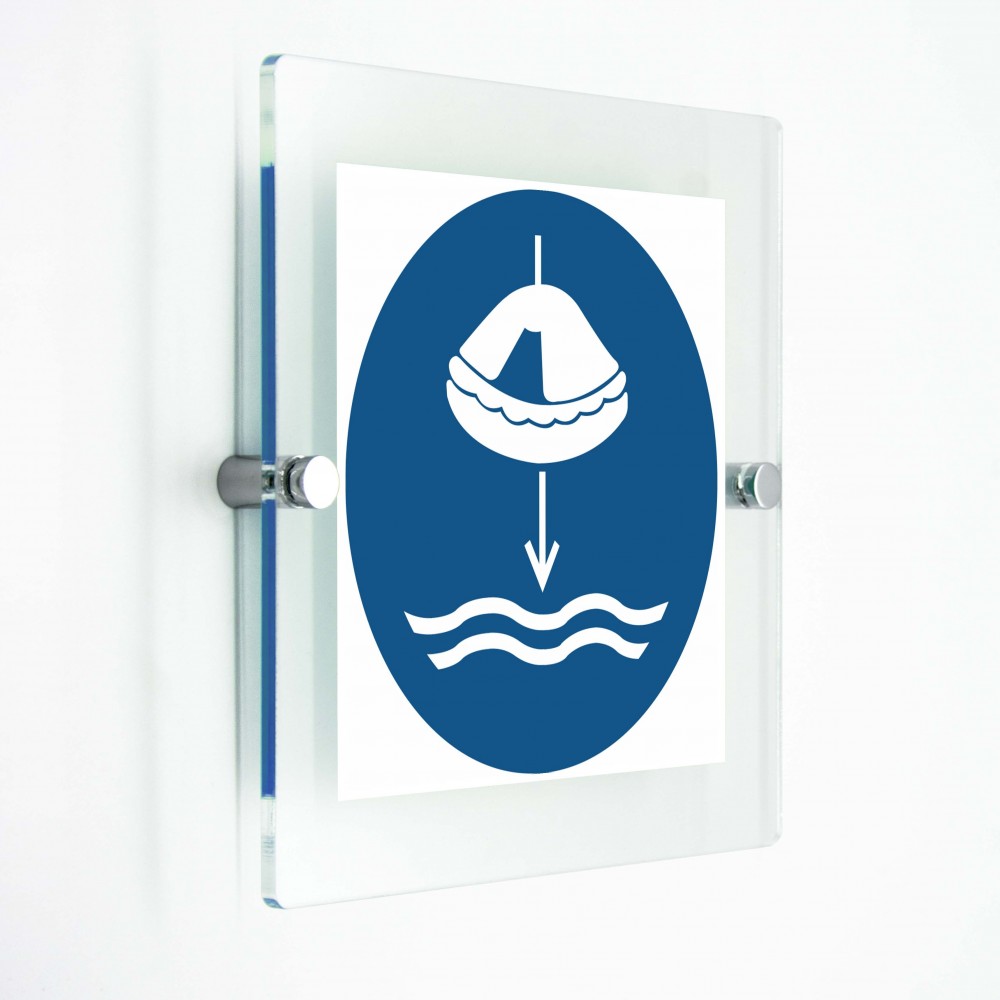 Calare in acqua la zattera di salvataggio nella procedura di lancio in mare - in plexiglass trasparenti da parete M040