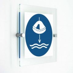 Calare in acqua la zattera di salvataggio nella procedura di lancio in mare - in plexiglass trasparenti da parete M040