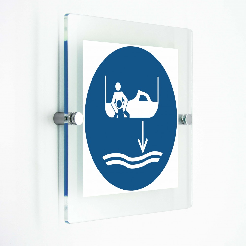 Calare in acqua l'imbarcazione di salvataggio nella procedura di lancio in mare - in plexiglass trasparenti da parete M041