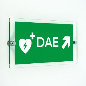 Dae defibrillatore direzionale destra alto in plexiglass trasparenti da parete