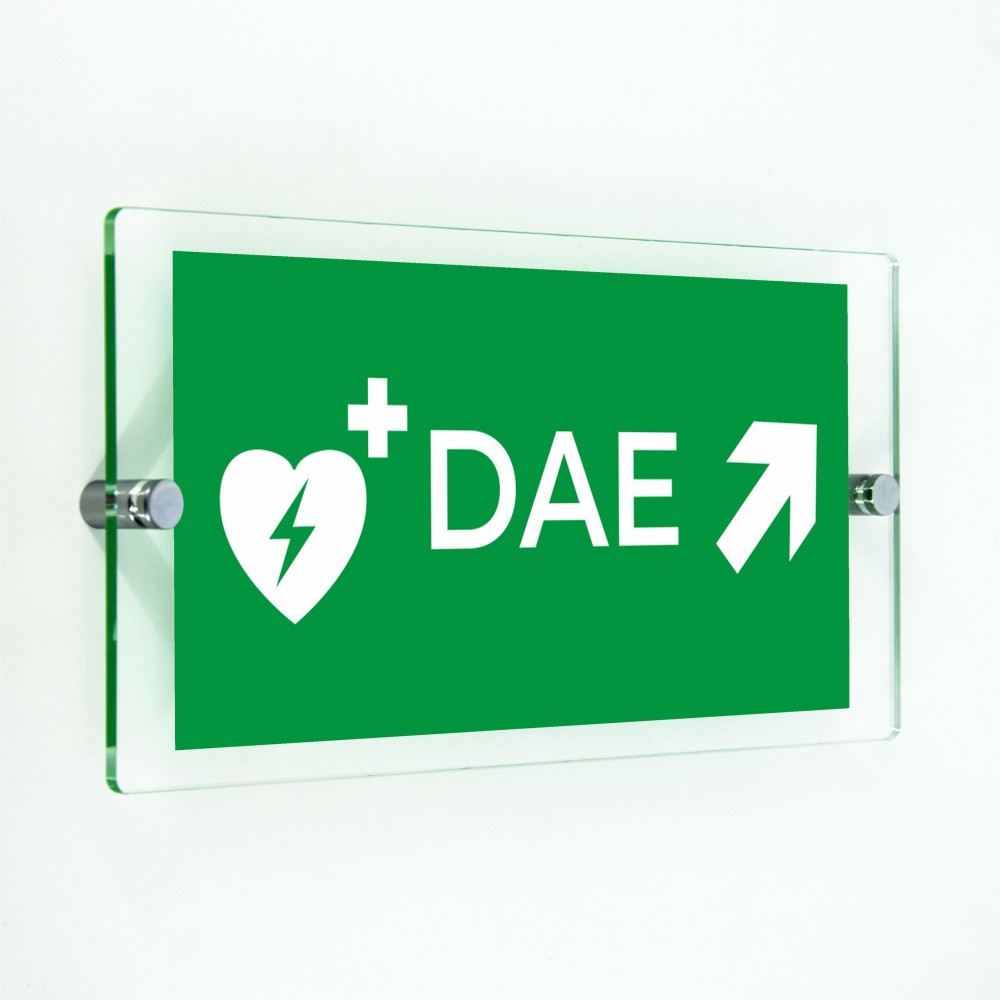 Dae defibrillatore direzionale destra alto in plexiglass trasparenti da parete