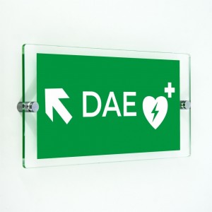 Dae defibrillatore direzionale sinistra alto in plexiglass trasparenti da parete
