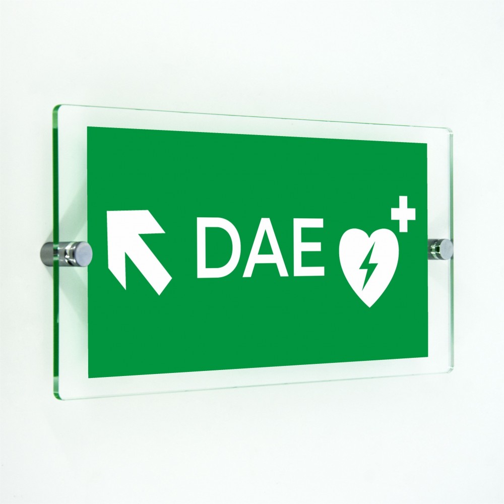 Dae defibrillatore direzionale sinistra alto in plexiglass trasparenti da parete