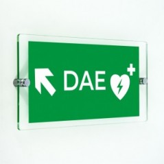 Dae defibrillatore direzionale sinistra alto in plexiglass trasparenti da parete