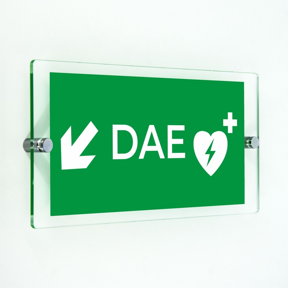 Dae defibrillatore direzionale sinistra basso in plexiglass trasparenti da parete