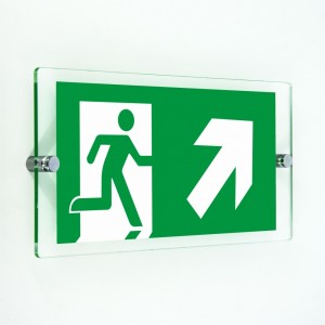 Direzionale uscita di emergenza destra alto in plexiglass trasparenti da parete
