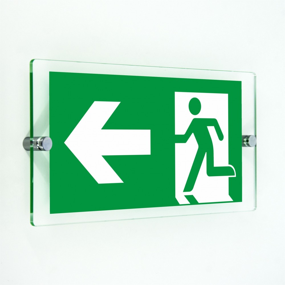 Direzionale uscita di emergenza sinistra in plexiglass trasparenti da parete
