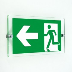 Direzionale uscita di emergenza sinistra in plexiglass trasparenti da parete