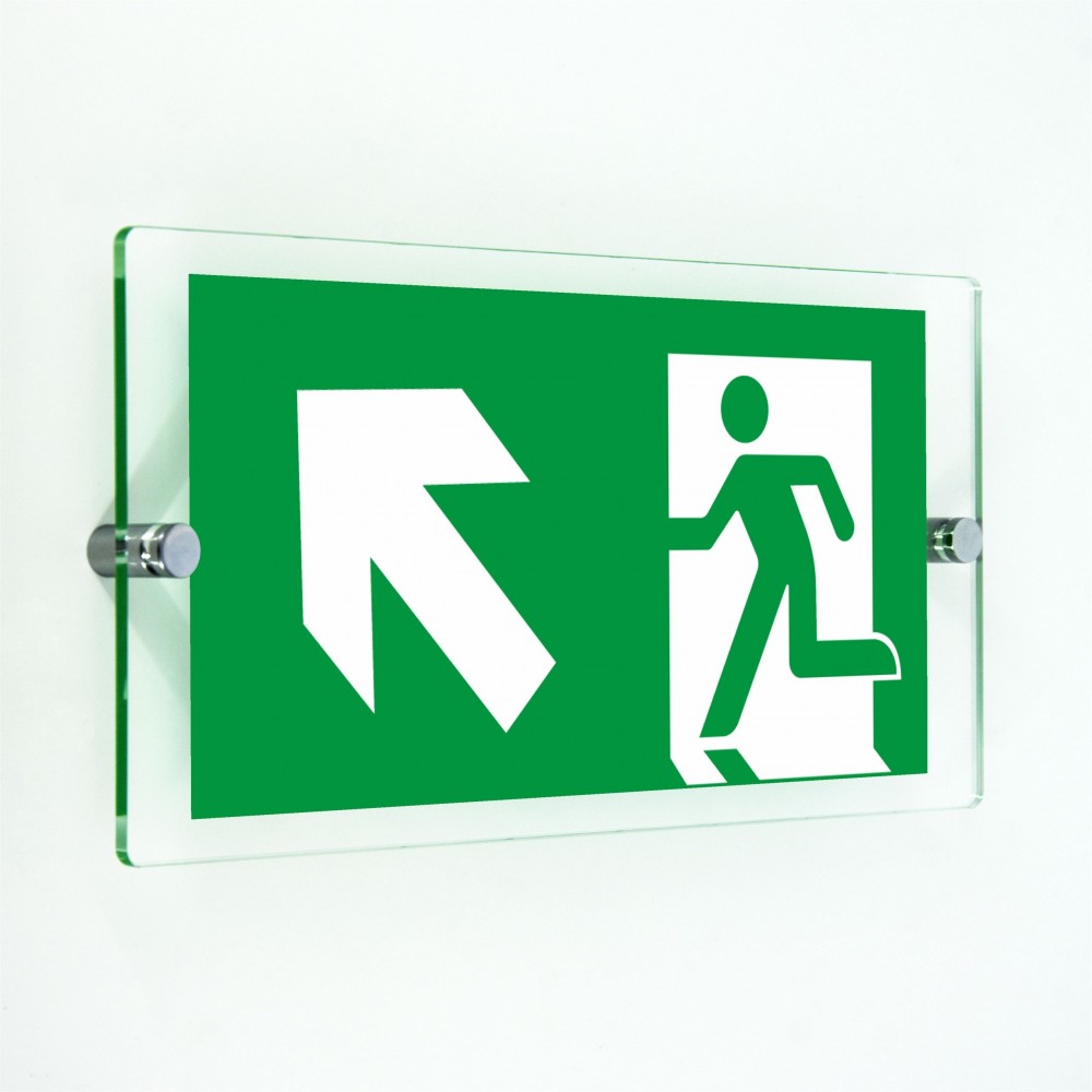 Direzionale uscita di emergenza sinistra alto in plexiglass trasparenti da parete