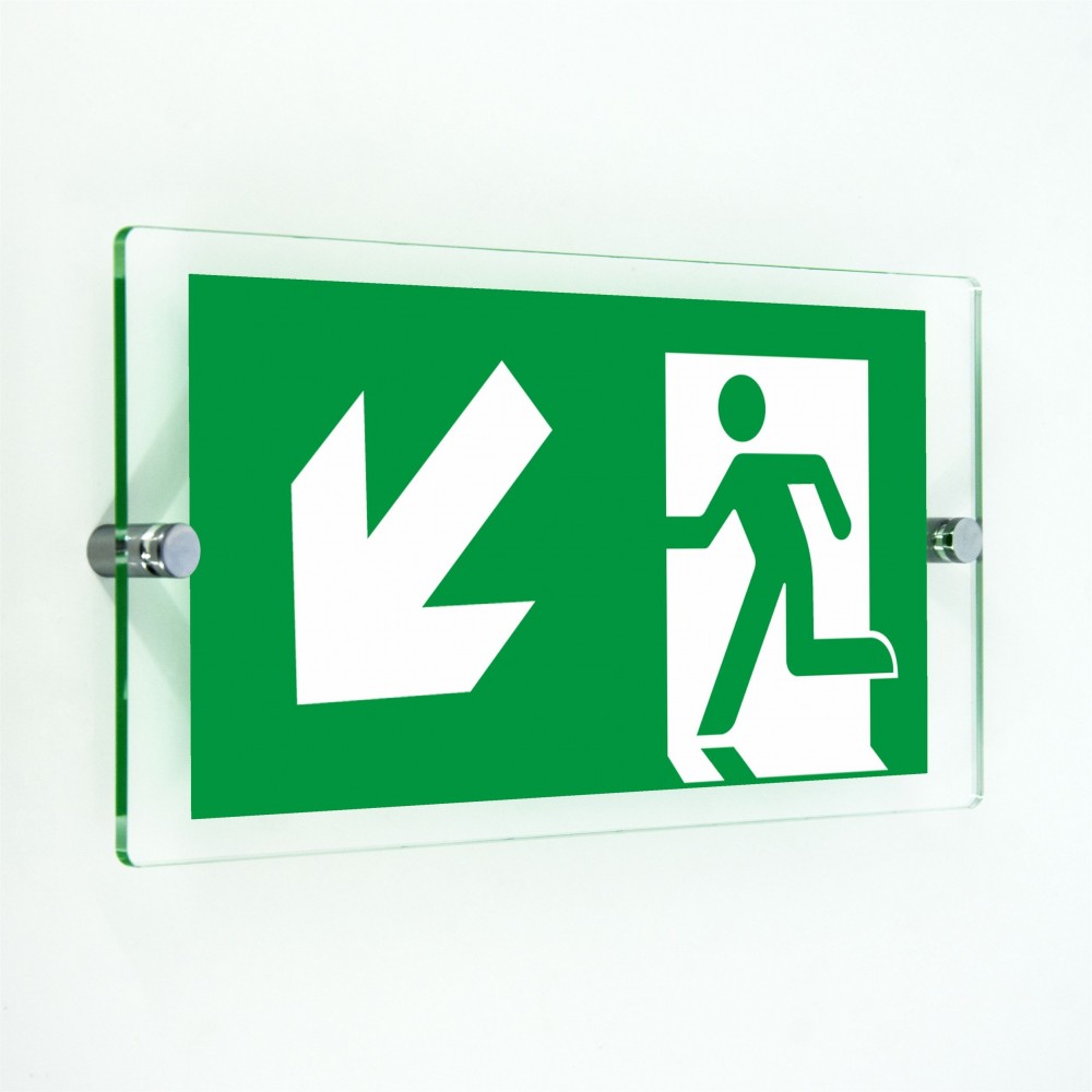 Direzionale uscita di emergenza sinistra basso in plexiglass trasparenti da parete