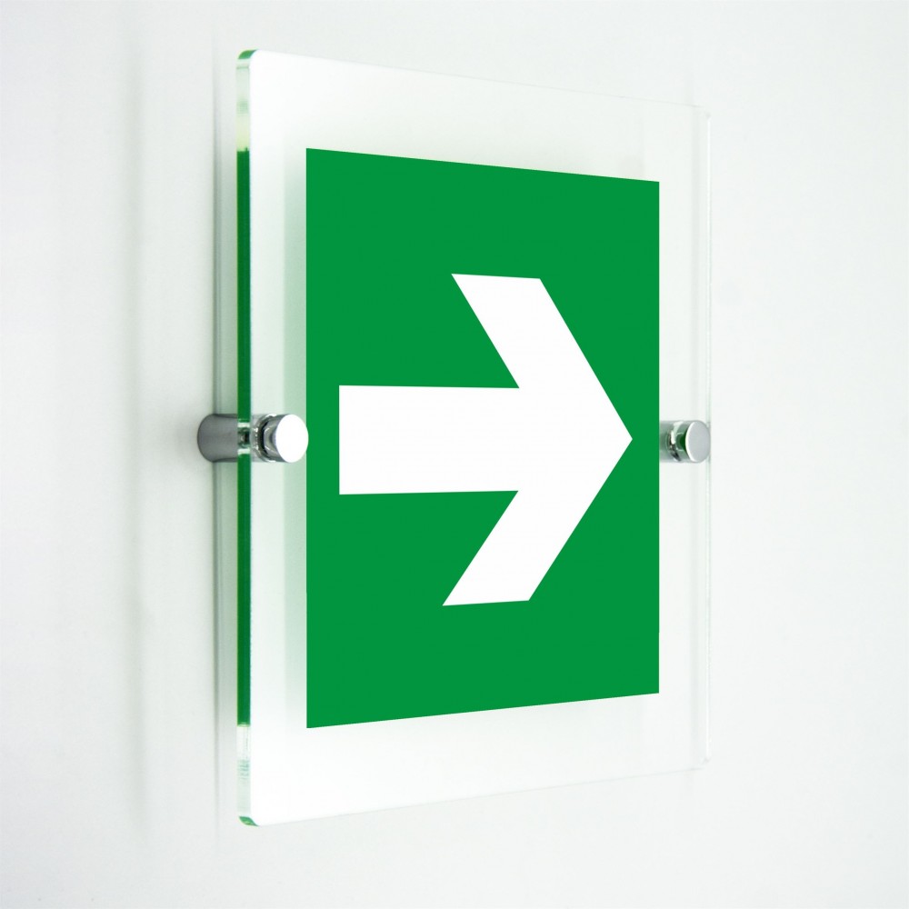 Freccia evacuazione destra in plexiglass trasparenti da parete