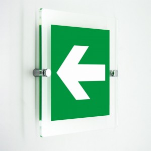 Freccia evacuazione sinistra in plexiglass trasparenti da parete