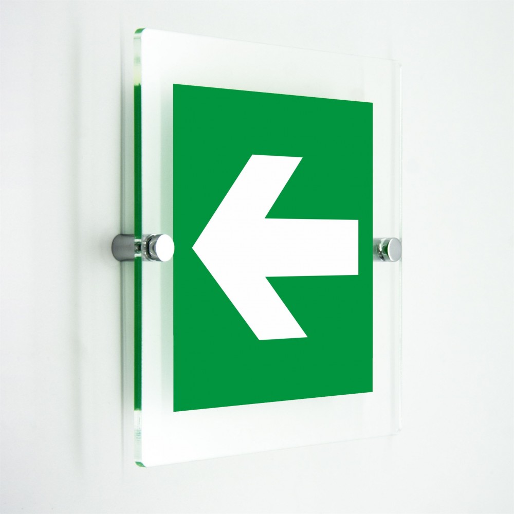 Freccia evacuazione sinistra in plexiglass trasparenti da parete