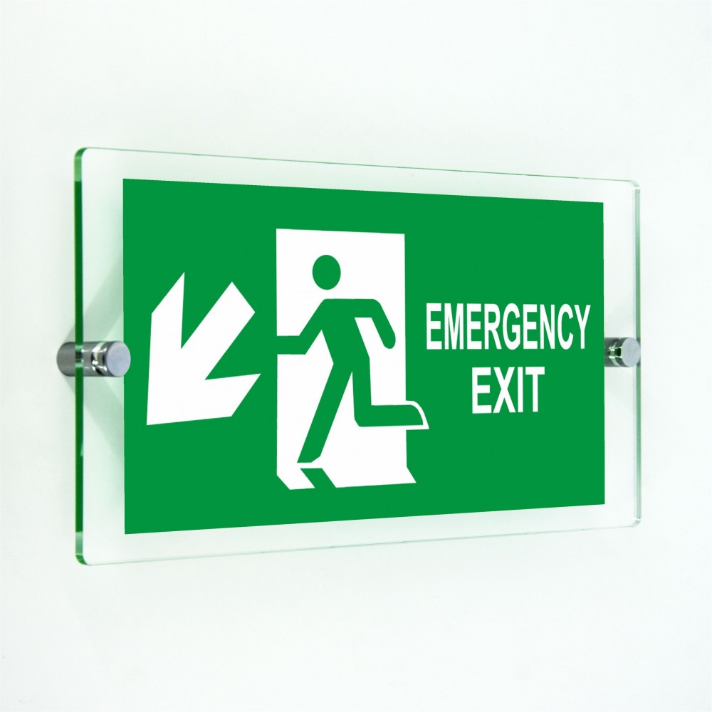 Scritta Emergency exit sinistra basso in plexiglass trasparenti da parete