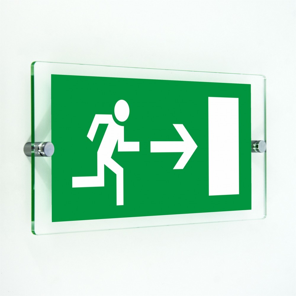 Uscita d'emergenza con porta destra in plexiglass trasparenti da parete