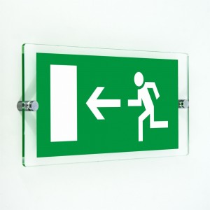Uscita d'emergenza con porta sinistra in plexiglass trasparenti da parete
