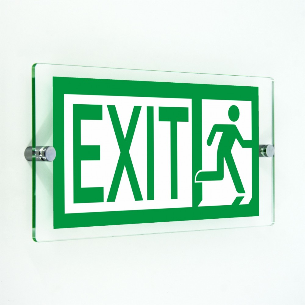 Uscita d'emergenza exit destra in plexiglass trasparenti da parete
