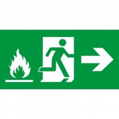 Uscita emergenza con fiamme destra in plexiglass trasparenti da parete