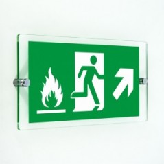 Uscita emergenza con fiamme destra alto in plexiglass trasparenti da parete