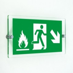 Uscita emergenza con fiamme destra basso in plexiglass trasparenti da parete