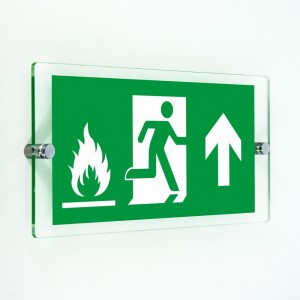Uscita emergenza con fiamme alto in plexiglass trasparenti da parete