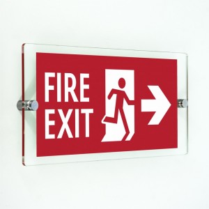 Scritta Fire exit destra in plexiglass trasparenti da parete